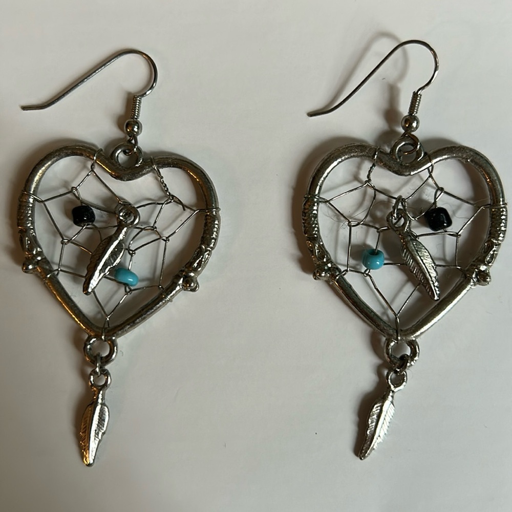 Silver Heart Dreamcatcher Earrings